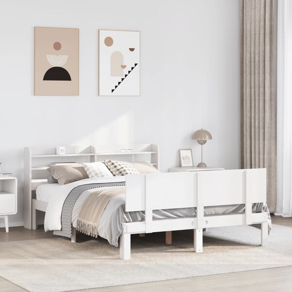 vidaXL Bed Frame with Headboard without Mattress White 120x200 cm