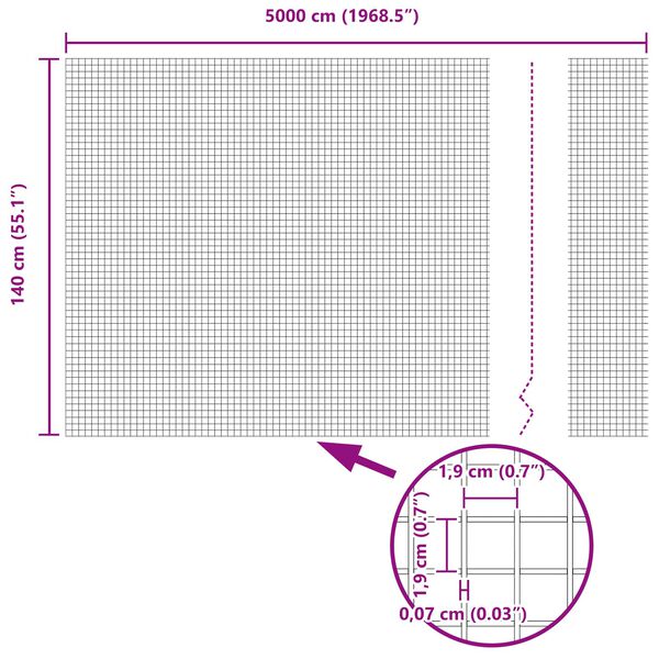 vidaXL Welded Wire Fence Silver 1.4 x 50 m