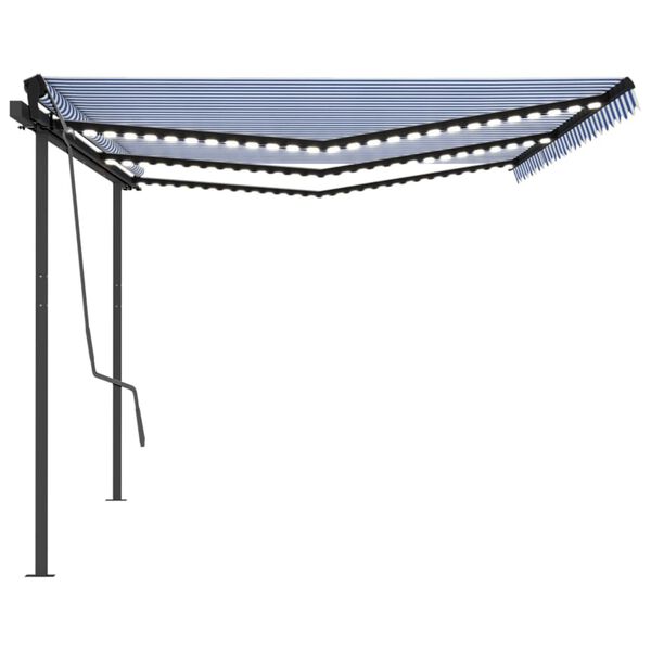 vidaXL Manual Retractable Awning with LED 6x3 m Blue and White
