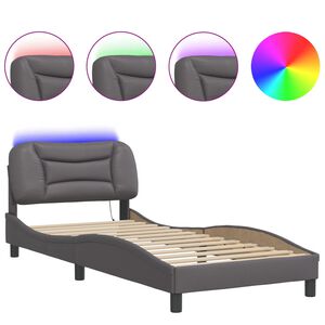 vidaXL Bed Frame with LED without Mattress "Hvar" Grey 90x200 cm