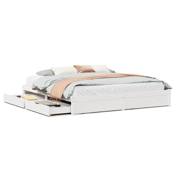 vidaXL Bed Frame without Mattress White 180x200 cm Super King Solid Wood Pine