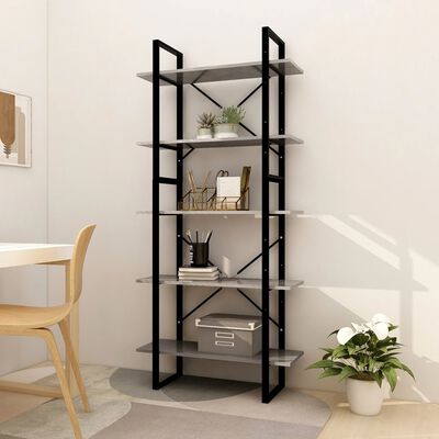 vidaXL 5-Tier Book Cabinet Concrete Grey 80x30x175 cm Engineered Wood