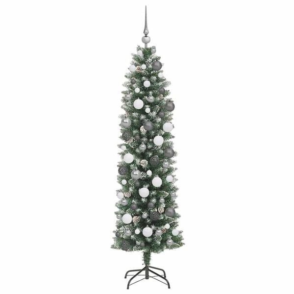 vidaXL Artificial Slim Christmas Tree Green and White 180 cm
