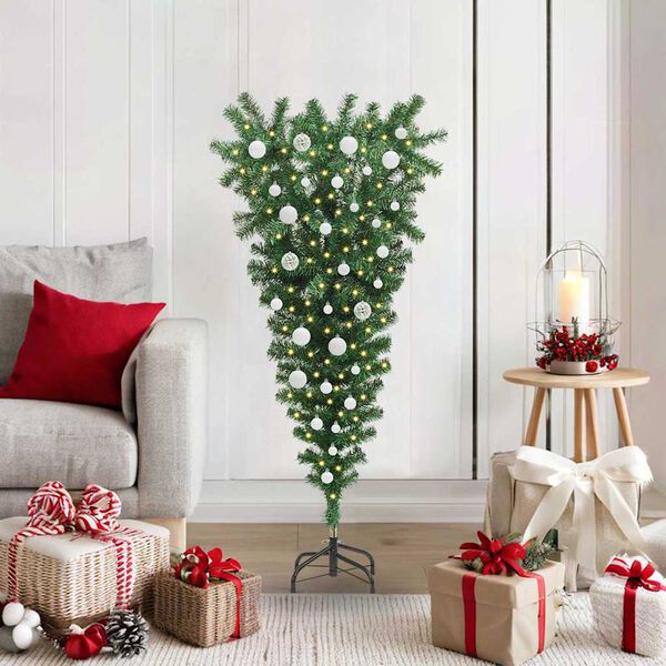 vidaXL Upside-down Artificial Pre-lit Christmas Tree with Ball Set PVC