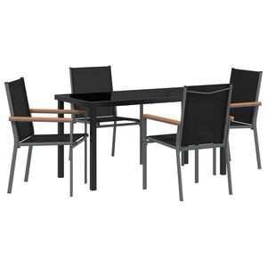 vidaXL Garden Dining Set 5 pcs Black Powder-coated Steel