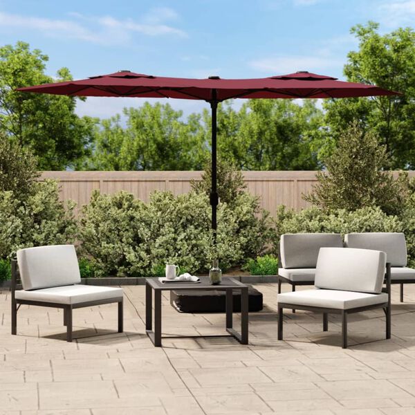 vidaXL Double-Head Garden Parasol with LEDs Bordeaux Red 316x145 cm