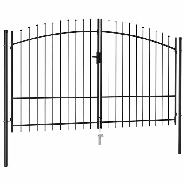 vidaXL Fence Gate Double Door with Spike Top Steel 299.5x249.5 cm Black