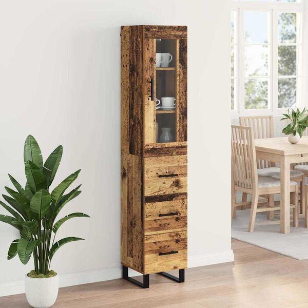 vidaXL Highboard Old Wood 34.5 x 34 x 180 cm Engineered Wood
