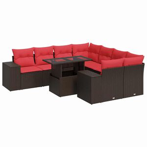 vidaXL 9 Piece Garden Sofa Set with Cushions Brown Poly Rattan Acacia