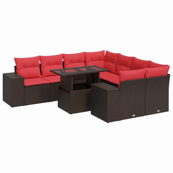 vidaXL 9 Piece Garden Sofa Set with Cushions Brown Poly Rattan Acacia