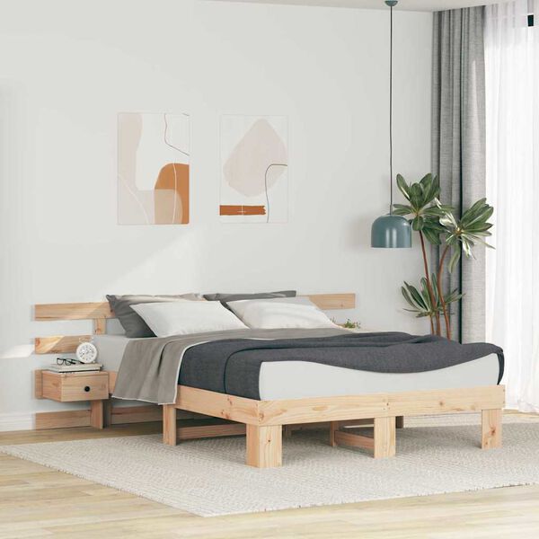 vidaXL Bed Frame with Headboard Brown 140 x 200 cm Solid Pine Wood