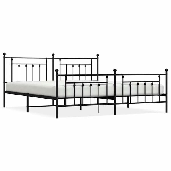vidaXL Metal Bed Frame without Mattress with Footboard Black 193x203cm