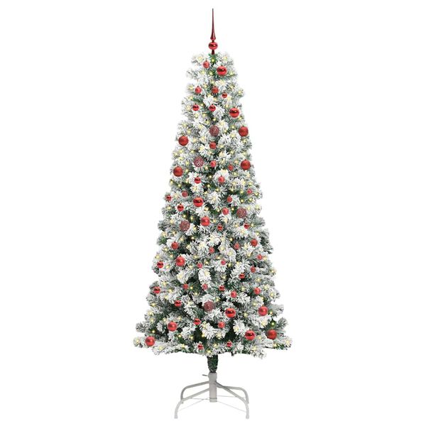 vidaXL Artificial Hinged Christmas Tree Green and White 210 cm