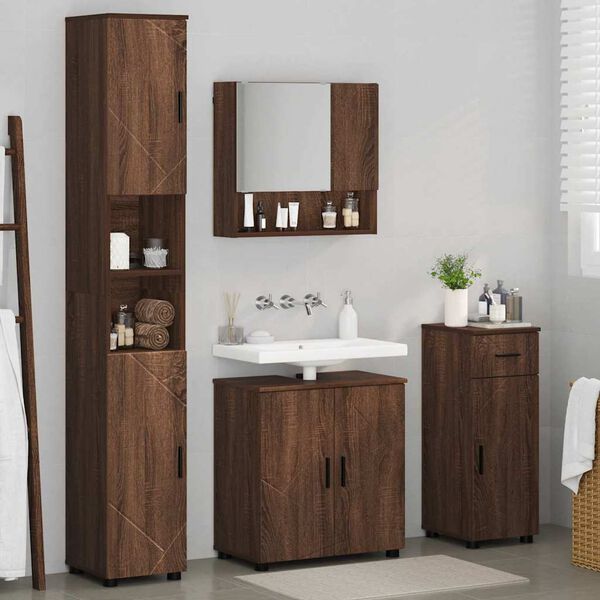 vidaXL Bathroom Furniture Set 4 pcs Brown Oak Engineered wood & Metal