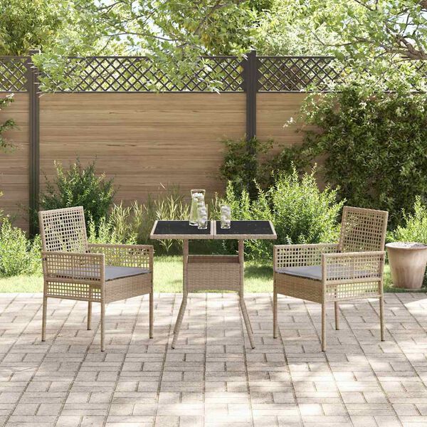 vidaXL Garden Dining Set 3 pcs Beige Poly Rattan
