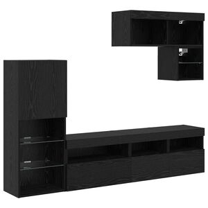 vidaXL TV Wall Units Wall-mounted 6 pcs Black Oak Engineered Wood