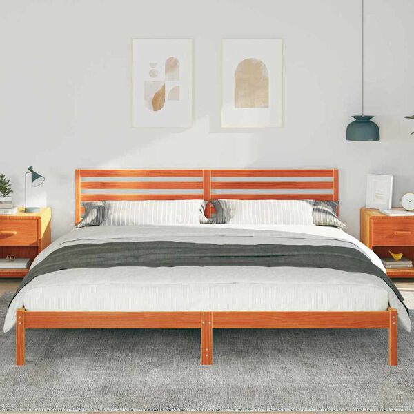 vidaXL Bed Frame with Headboard Wax Brown 180 x 210 cm Solid Pine Wood