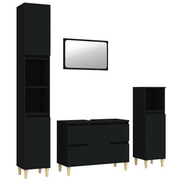 vidaXL 4 Piece Bathroom Furniture Set Black Engineered Wood