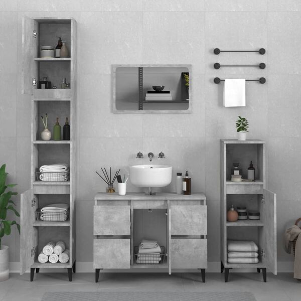vidaXL 4 Piece Bathroom Furniture Set Concrete Grey Engineered Wood