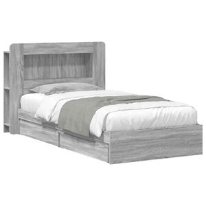 vidaXL Bed Frame with Storage Grey Sonoma 75 x 190 cm Engineered Wood