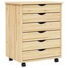 vidaXL Rolling Cabinet with Drawers MOSS Clear Varnish Solid Pine wood