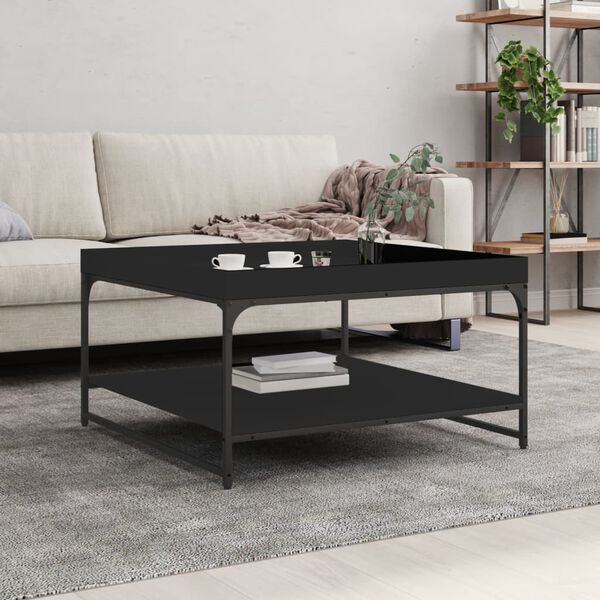 vidaXL Coffee Table Black 80x80x45 cm Engineered Wood and Iron