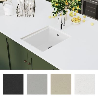 vidaXL Kitchen Sink with Overflow Hole White Granite
