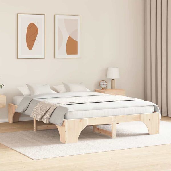 vidaXL Bed Frame Natural 160 x 200 cm Solid Pine Wood