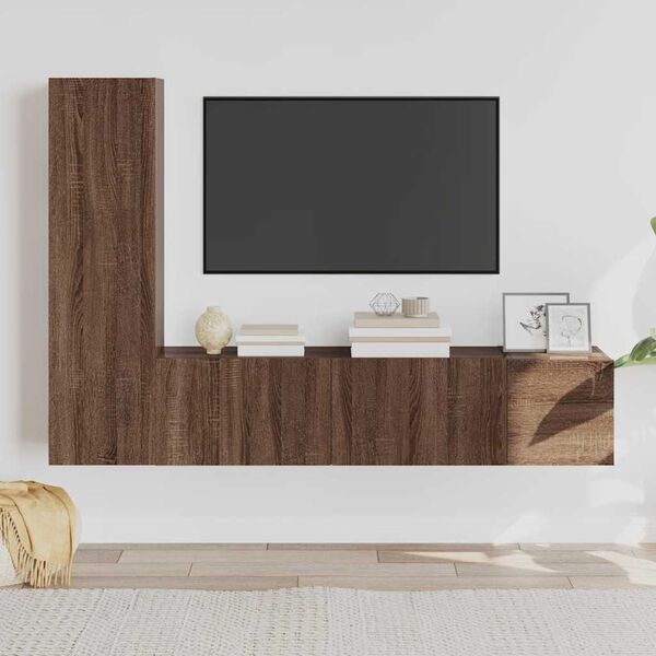 vidaXL 3 Piece TV Cabinet Set Brown Oak Engineered Wood