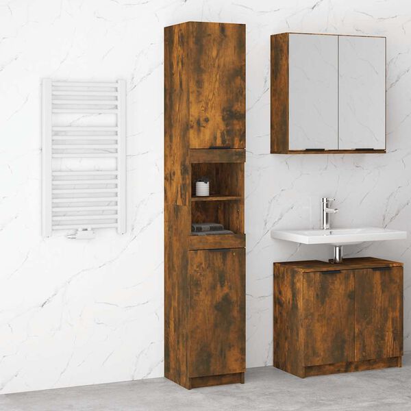 vidaXL Bathroom Cabinet Smoked Oak 32x34x188.5 cm Engineered Wood