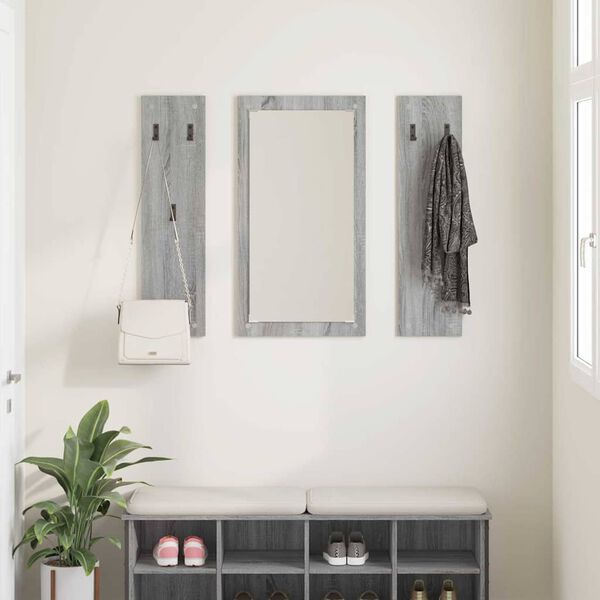 vidaXL Wall-Mounted Coat Rack with Mirror Grey Sonoma 96 x 1.5 x 90 cm