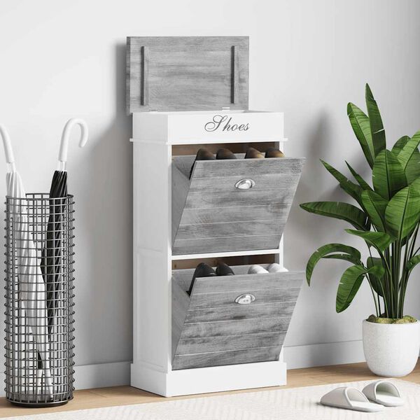 vidaXL Shoe Cabinet Grey 50x28x98 cm Paulownia Wood