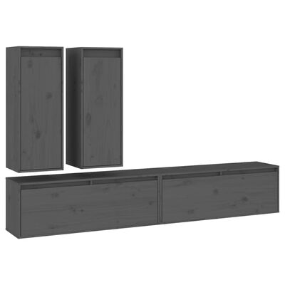 vidaXL TV Cabinets 4 pcs Grey Solid Wood Pine