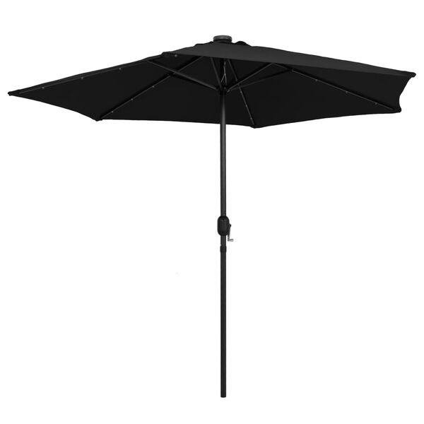 vidaXL Garden Parasol with LED Lights and Aluminium Pole 270 cm Black