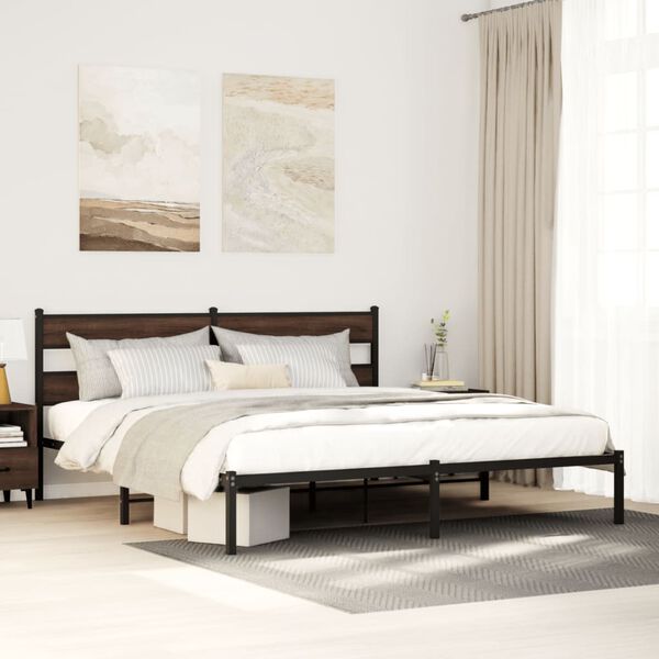 vidaXL Bed Frame without Mattress with Headboard Brown Oak 200x200 cm