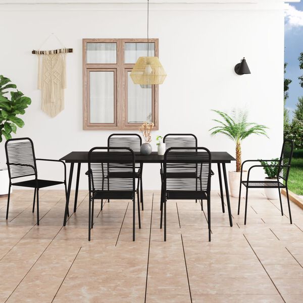 vidaXL 7 Piece Garden Dining Set Cotton Rope and Steel Black