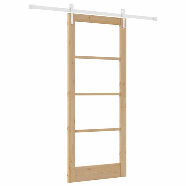 vidaXL Sliding Door Natural 83 x 202 cm Solid Pine Wood and Glass