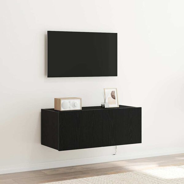 vidaXL TV Wall Cabinet Black Oak 80 x 35 x 31 cm Engineered Wood
