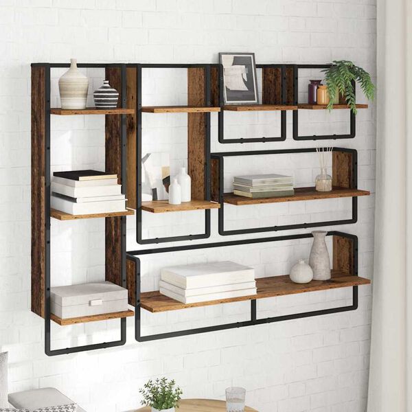 vidaXL Wall Shelf Set 6 pcs Old Wood 100 x 25 x 30 cm Engineered Wood