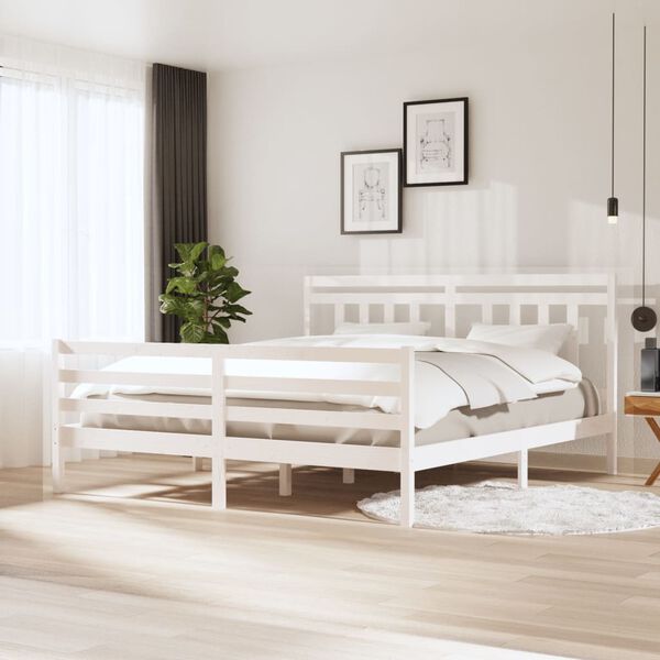 vidaXL Bed Frame without Mattress White Super King Solid Wood