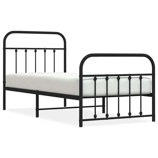 vidaXL Metal Bed Frame without Mattress with Footboard Black 90x190cm