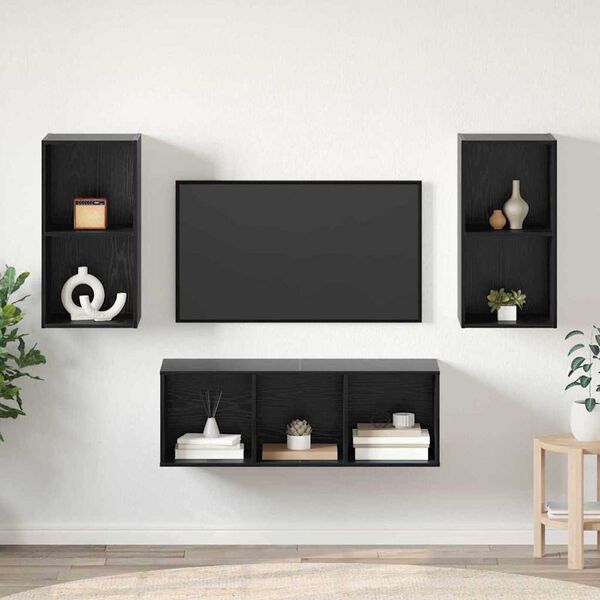 vidaXL TV Cabinet Set Wall-mounted 3 pcs Black Oak Engineered Wood