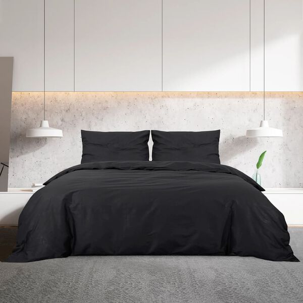 vidaXL Duvet Cover Set Black 140x200 cm Cotton