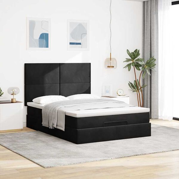 vidaXL Ottoman Bed with Mattresses Black 140x190cm Velvet
