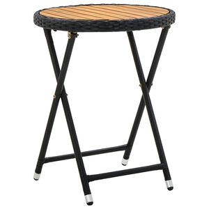 vidaXL Tea Table Black 60 cm Poly Rattan and Solid Acacia Wood