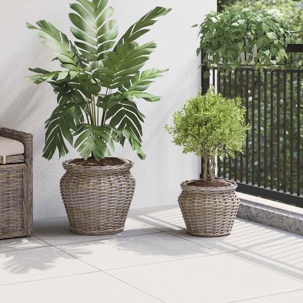 vidaXL Planter Basket with Storage 2 pcs Grey Lacak Rattan