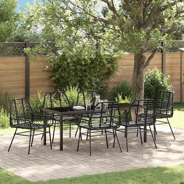 vidaXL Garden Dining Set 7 pcs Black Poly Rattan