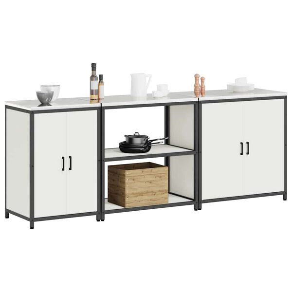 vidaXL Kitchen Storage Set with Shelf Other 3 pcs White Steel