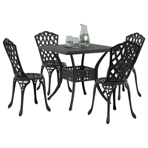 vidaXL Garden Table Set 5 pcs Black Cast Aluminium