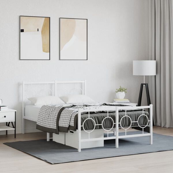 vidaXL Metal Bed Frame without Mattress with Footboard White 120x200cm